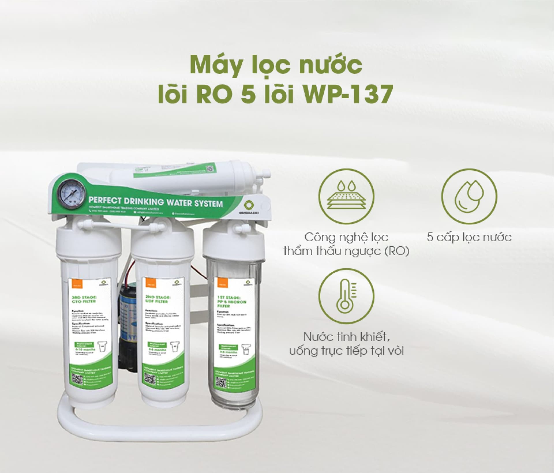 Máy lọc nước lắp âm RO 5 lõi WP-137 HomeDash